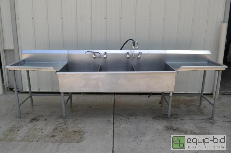 lot 59 image: 3 Bay Stainless Steel Sink with Drain Boards ...