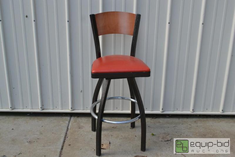 lot 72 image: Orange Spring Swinging Bar StoolWood Back wit...
