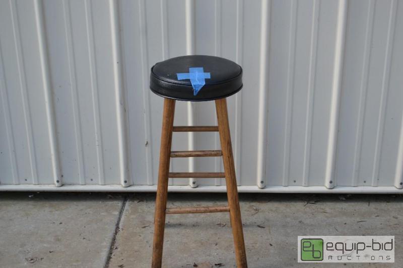 lot 74 image: Black Bar StoolVinyl Seat with Wood Legs...