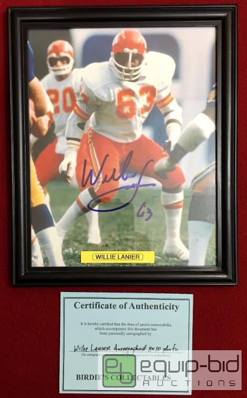 lot 1021 image: WILLIE LANIER FRAMED AUTHENTIC AUTOGRAPHED 8 X 10 PHOTO WITH COA 1969 CHIEFS SUPERBOWL CHAMP MEMBER