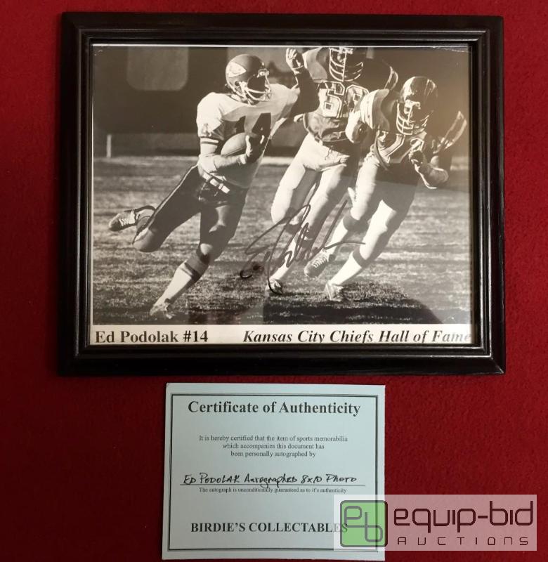 lot 1022 image: ED PODOLAK FRAMED AUTHENTIC AUTOGRAPHED 8 X 10 PHOTO WITH COA 1969 CHIEFS SUPER BOWL CHAMP MEMBER