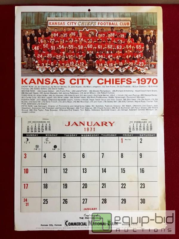 lot 1066 image: ORIGINAL 1970 KANSAS CITY CHIEFS FULL YEAR CALENDAR - ALL MONTHS INCLUDED