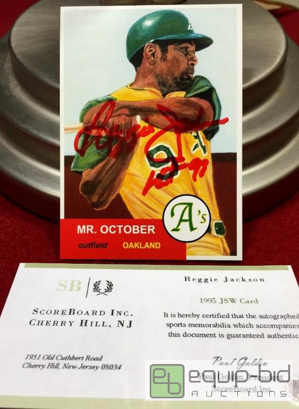 lot 1078 image: REGGIE JACKSON AUTOGRAPHED CARD WITH COA & RARE INSCRIPTION