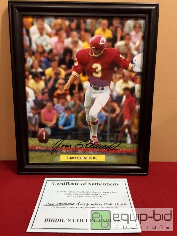 lot 1090 image: JAN STENERUD FRAMED AUTHENTIC AUTOGRAPHED 8 X 10 PHOTO WITH COA 1969 SUPER BOWL TEAM MEMBER