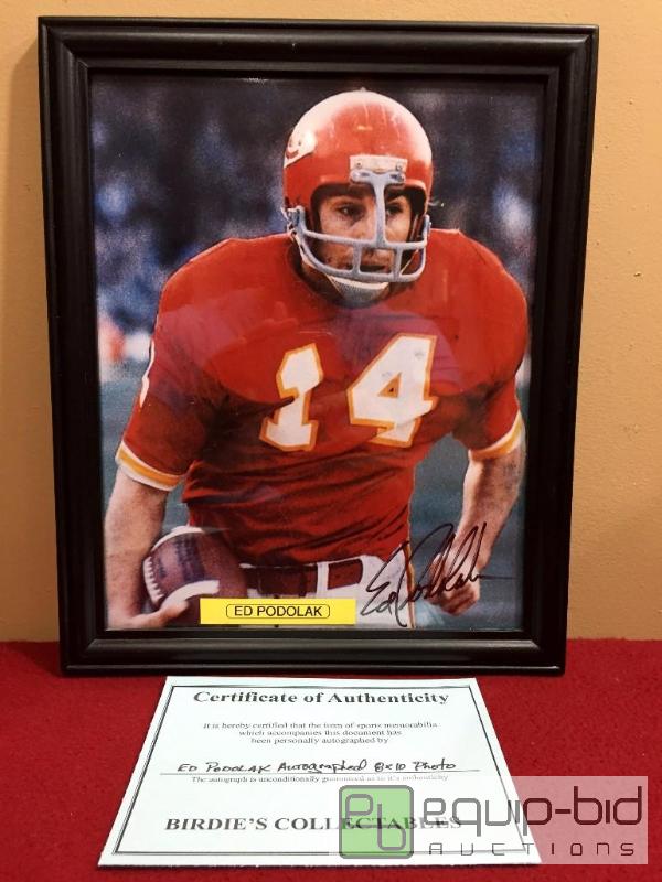 lot 1097 image: ED PODOLAK FRAMED AUTHENTIC AUTOGRAPHED 8 X 10 PHOTO WITH COA 1969 CHIEFS SUPERBOWL CHAMP PLAYER