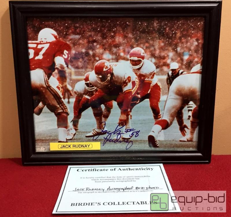 lot 1098 image: JACK RUDNAY FRAMED AUTHENTIC AUTOGRAPHED 8 X 10 PHOTO WITH COA 1969 CHIEFS SUPERBOWL CHAMP PLAYER