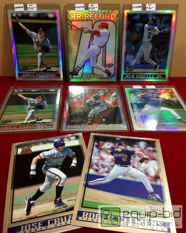 lot 1101 image: 9899 TOPPS SUPERCHROME LOT $200  McGWIRE GRIFFEY CLEMENTE