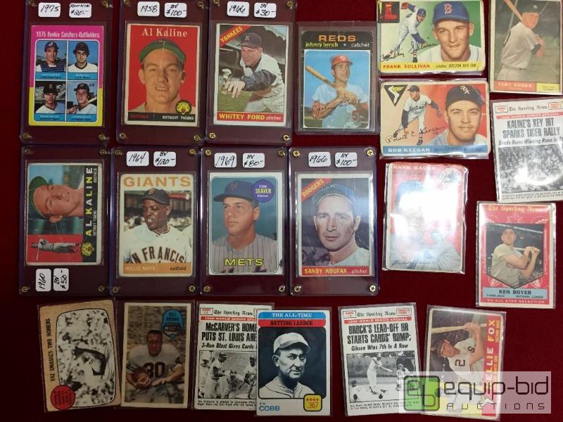 lot 1105 image: VINTAGE BASEBALL CARD LOT $600 MAYS KALINE KOUFAX KALINE SEAVER 