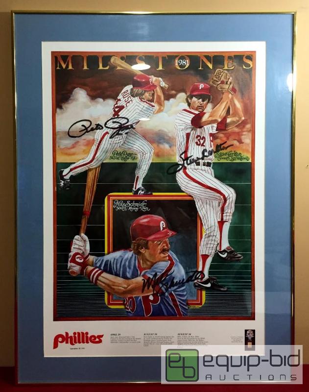 Pete Rose Mike Schmidt Steve Carlton Triple Autograph Signed 