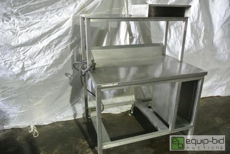 lot 111 image: Stainless Steel Prep Table with Over shelf and Electrical Hook-up44x31x58