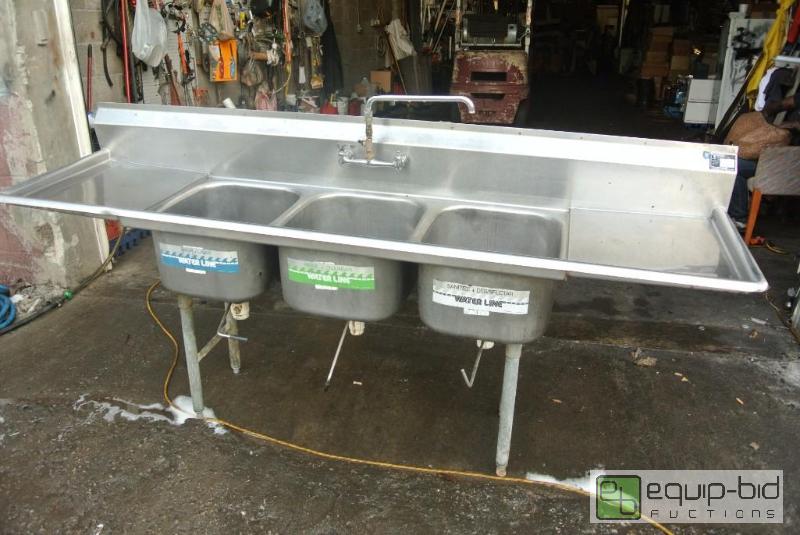 lot 123 image: Three Well Stainless Steel Sink
