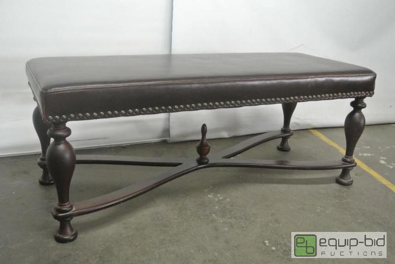 lot 2056 image: Leather and Wood Bench
