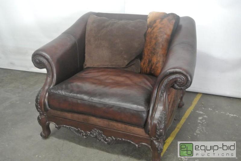 lot 2060 image: Oversized Genuine Leather and Fur Chair
