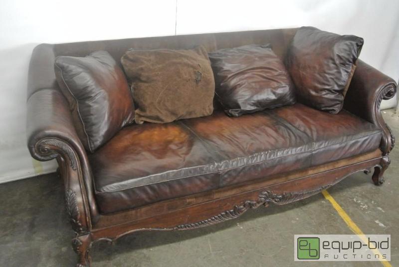 lot 2063 image: Large Nice Looking Couch with Carved Wooden Frame