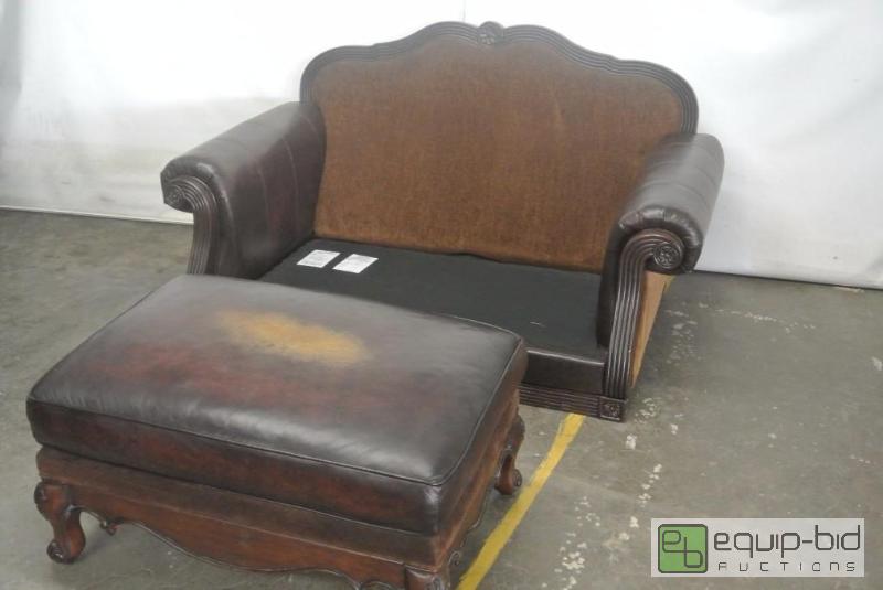 lot 2064 image: Loveseat and Ottoman with Cool looking Wood Carved Legs