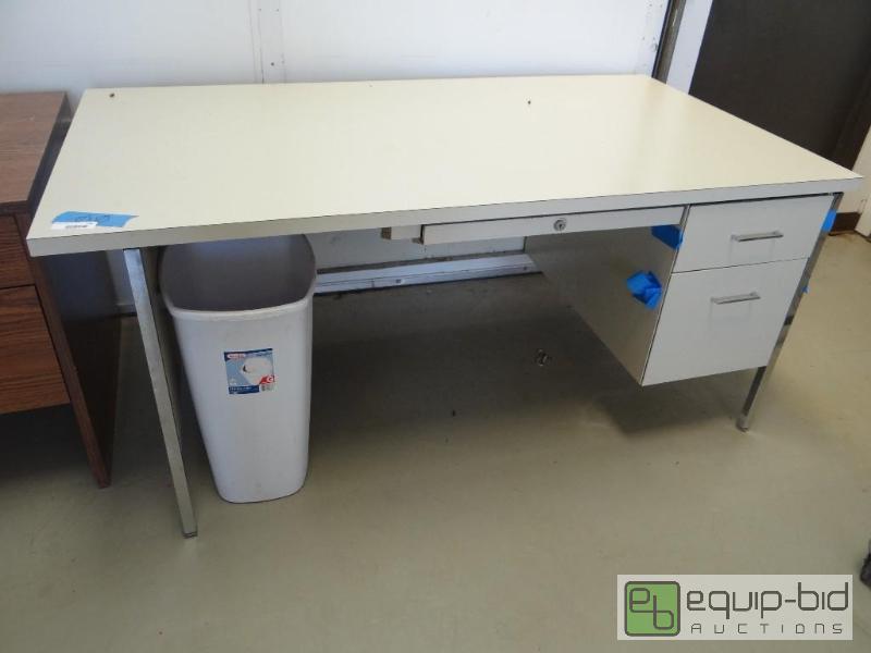 lot 108 image: Metal frame office desk with drawers....