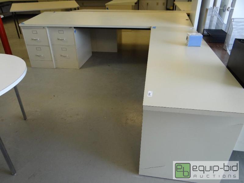 lot 118 image: Large L shape desk with slant top on one side...