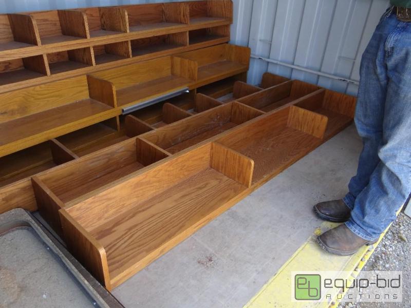 lot 144 image: Lot of 9 wood book shelvespaper holders....