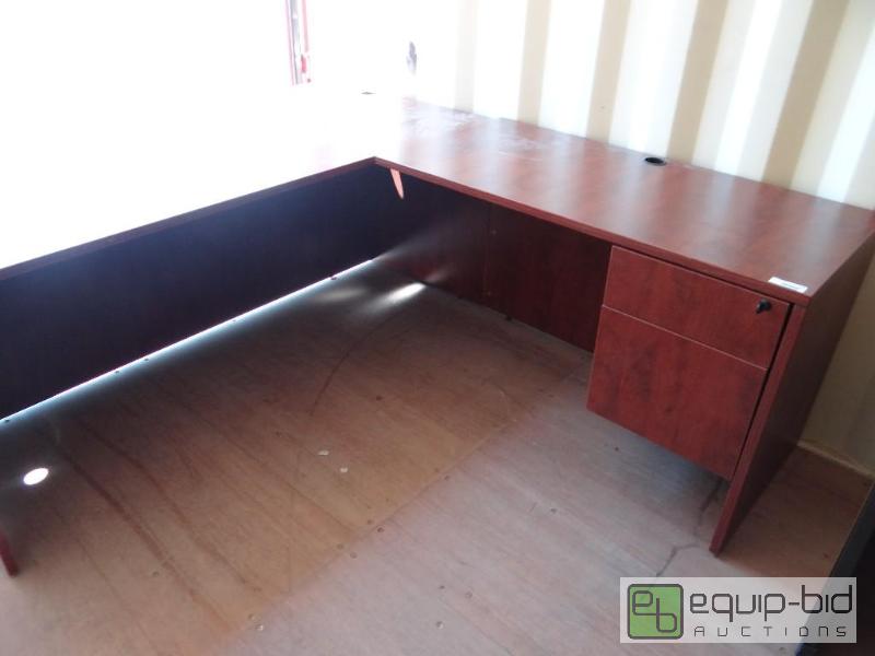 lot 157 image: L shape desk with drawers. With key.  This is...