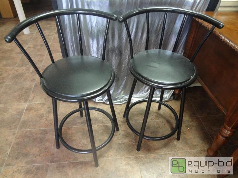 lot 14 image: Pair of Black Metal Bar Stools...