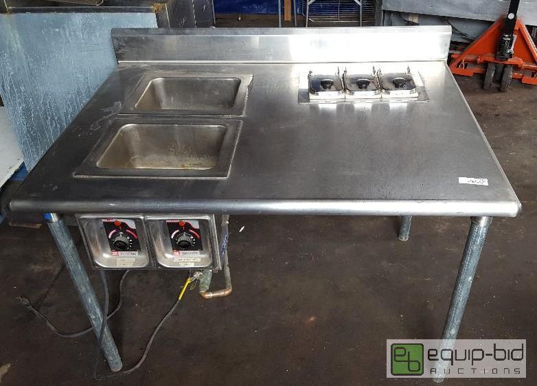 lot 1022 image: Stainless table with 2 bay steam table and to...