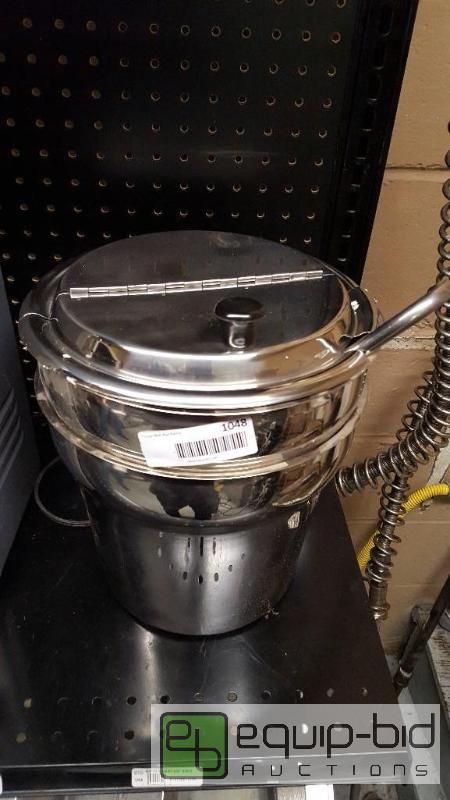 lot 1048 image: Stainless soup well with flip top lid and lad...