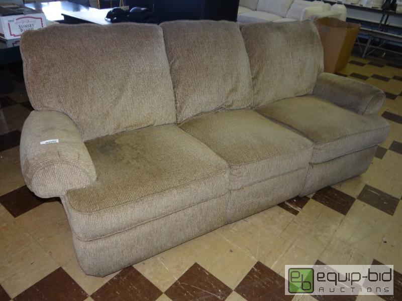 lot 1248 image: 3 cushion dual reclining sofa. Needs some cle...