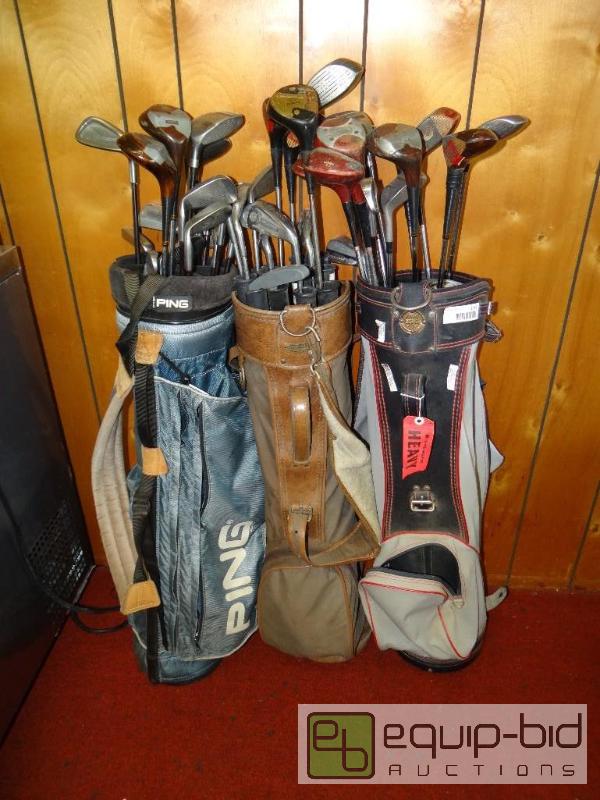 lot 1249 image: Lot of golf clubs and 3 golf bags....