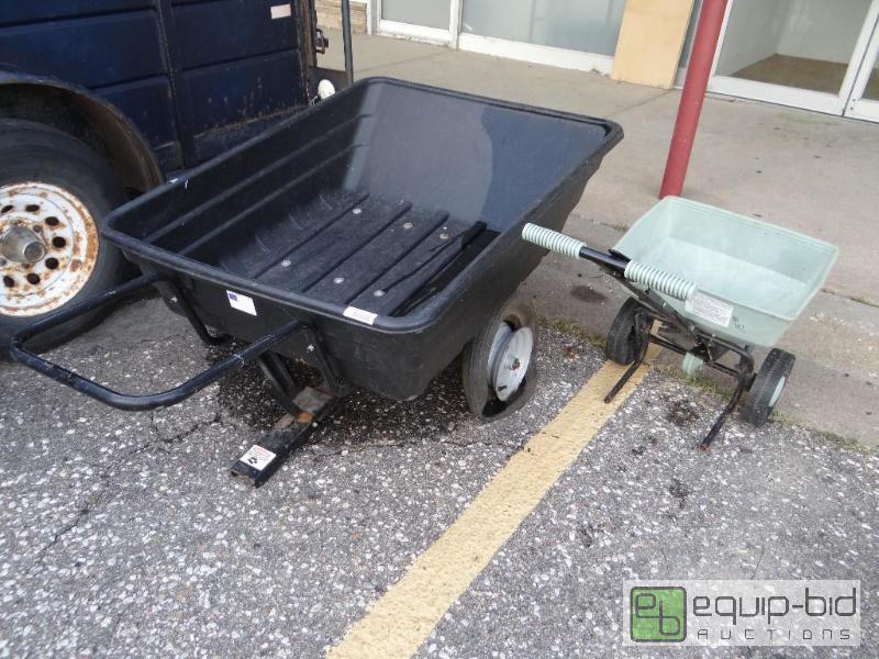 lot 1257 image: Lawn tractor dump cart and spreader....