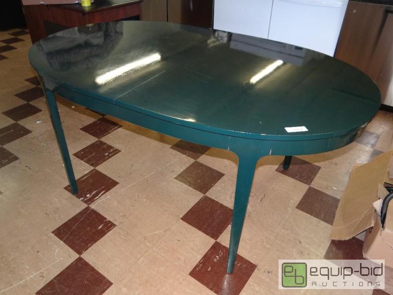 lot 483 image: Green fining table with 3 leaves and table pa...