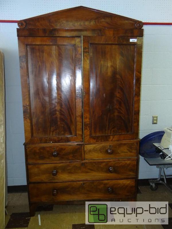 lot 489 image: Antique wardrobe cabinet with sliding drawers...