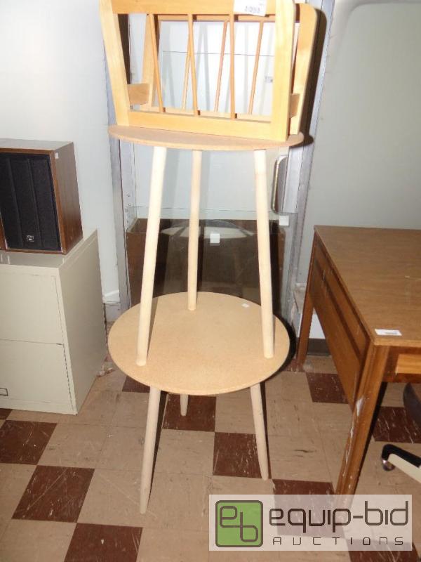 lot 493 image: 2 round accent tables and magazine rack....