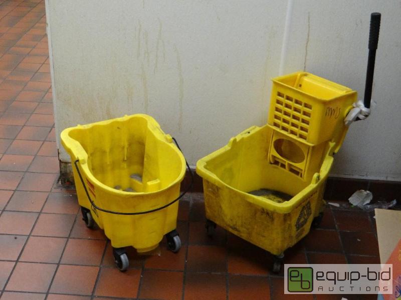lot 1074 image: (2) Rubbermaid Mop Buckets w 1 Wringer