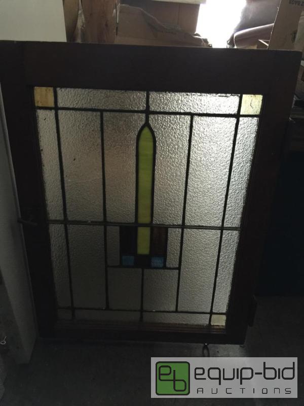 lot 147 image: Nice old stain glass window with latch and hi...