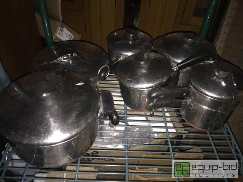 lot 32 image: Nice set of copper bottom Revere where pots a...