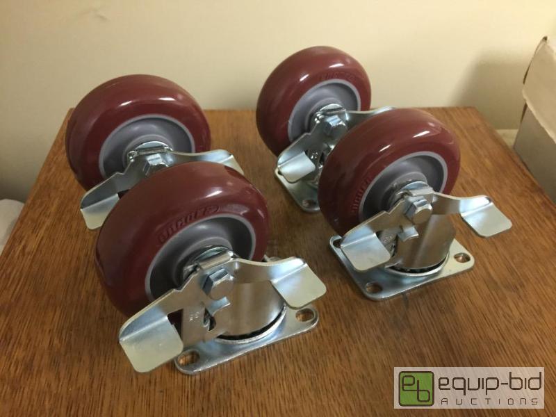 lot 38 image: New set of 4 inch heavy-duty casters all with...