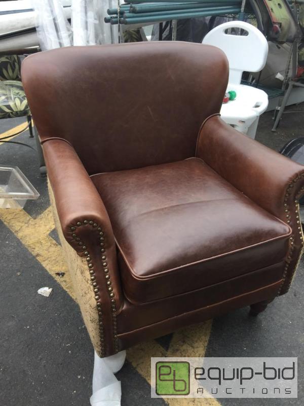 lot 98 image: Nice leather chair with fabric back and sides...