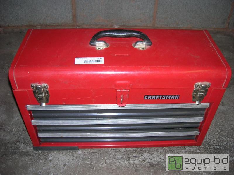 lot 3232 image: Red  Black Craftsman 3 Drawer  Top Compartment Tool Box