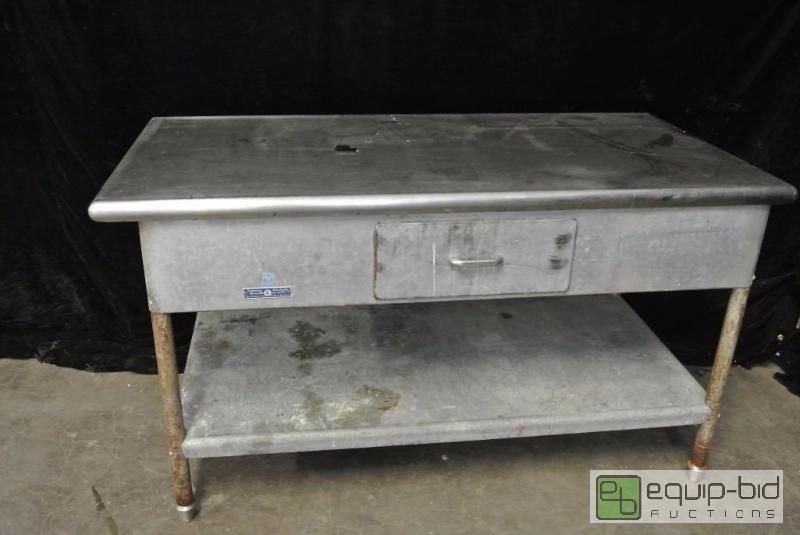 lot 1496 image: Stainless Steel Table with Galvanized Undershelf and Drawer