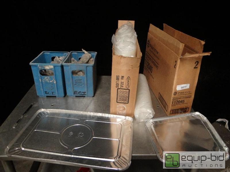 lot 1592 image: Misc Lot of Aluminum Lids, TOGO Lids and Butter Knives