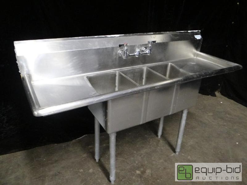 lot 7300 image: BK Stainless 3 Bay Sink w Drainboards