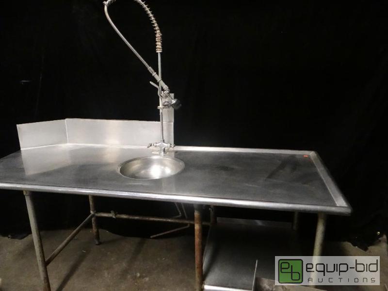 lot 7322 image: Stainless Steel Dirty Side Table and Sink with Overhead Sprayer