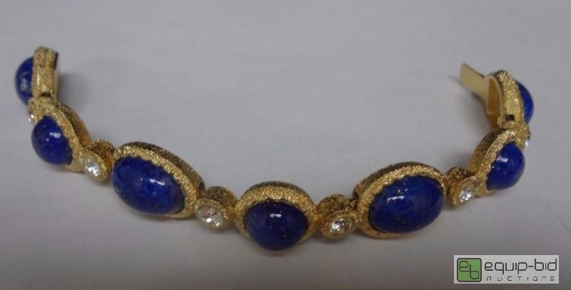 lot 1005 image: CHRISTIAN DIOR Signed Vintage Lapis Blue Cabochon & Crystal Bracelet