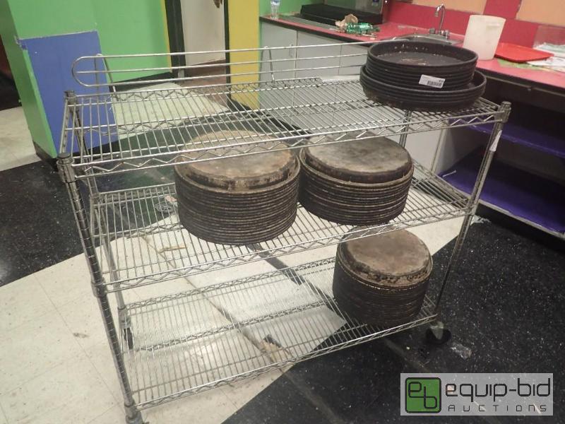 lot 1149 image: 3 Tier Metal Wire Rack on Casters w Pans