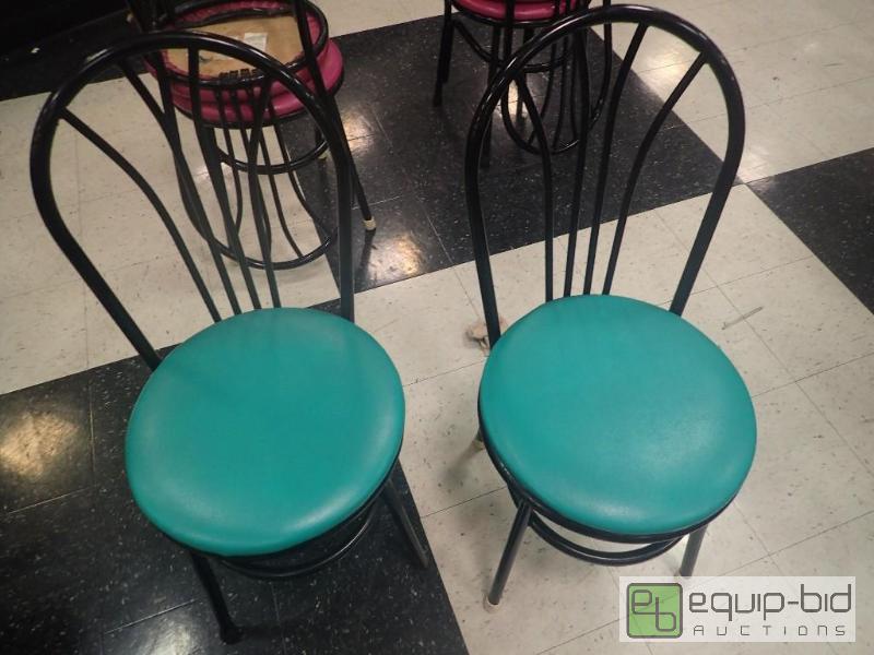 lot 2031 image: (2) Teal Padded Metal Framed Chairs