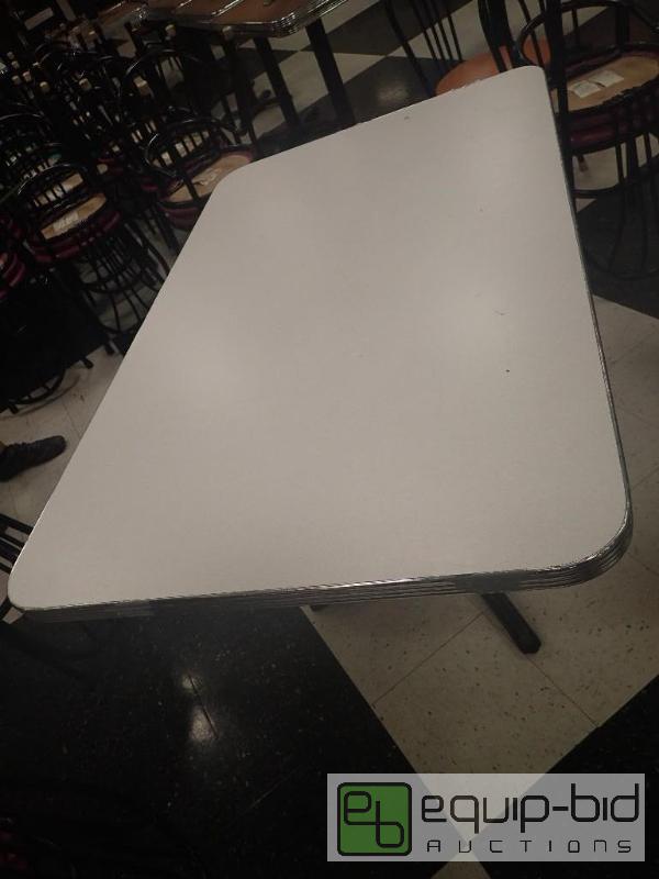 lot 2050 image: White Formica Single Top Table w Metal Base