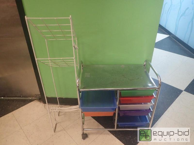 lot 2085 image: Metal Wire Rack Cart w Containers