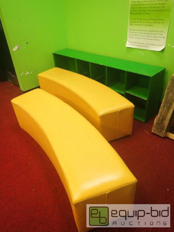 lot 2106 image: Yellow Bench Seating w Green Shoe Cabinet