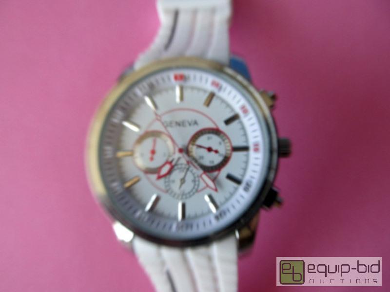 lot 3069 image: NEW Geneva Quartz Watch, White Band, Extra Dials
