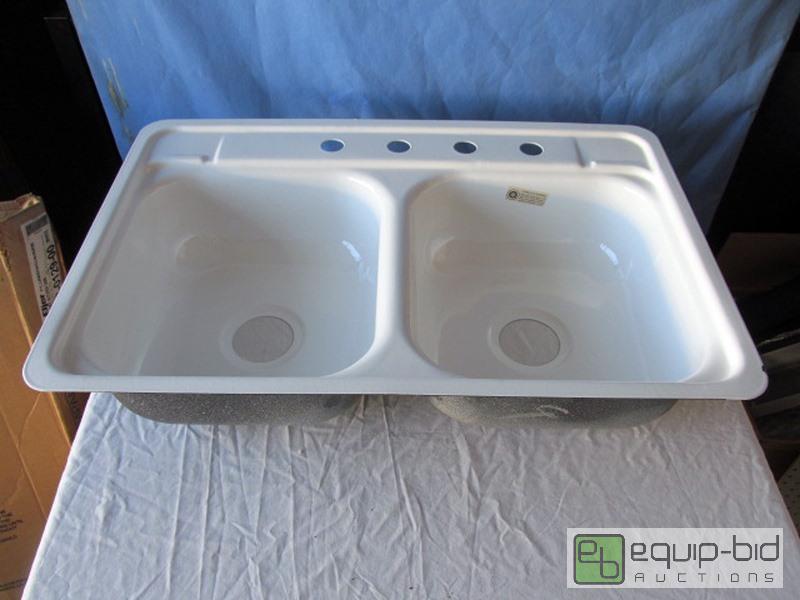 lot 3120 image: NEW Eljer Emory Kitchen Sink Enameled Steel 32 X 21